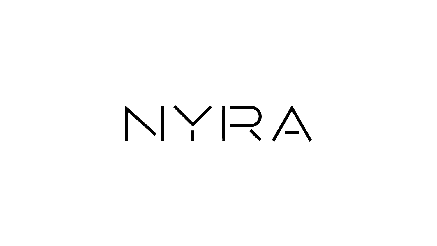 Moving letters of the word NYRA forming different shapes from a square stack of NY over RA to a shape similar to stairs with NR on the first level and RA on the second level